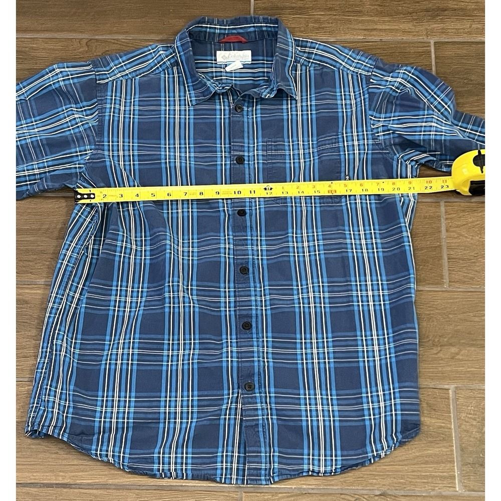 Columbia Mens Shirt Large Button Down Blue Plaid Long Sleeve Pocket Casual - Picture 3 of 6